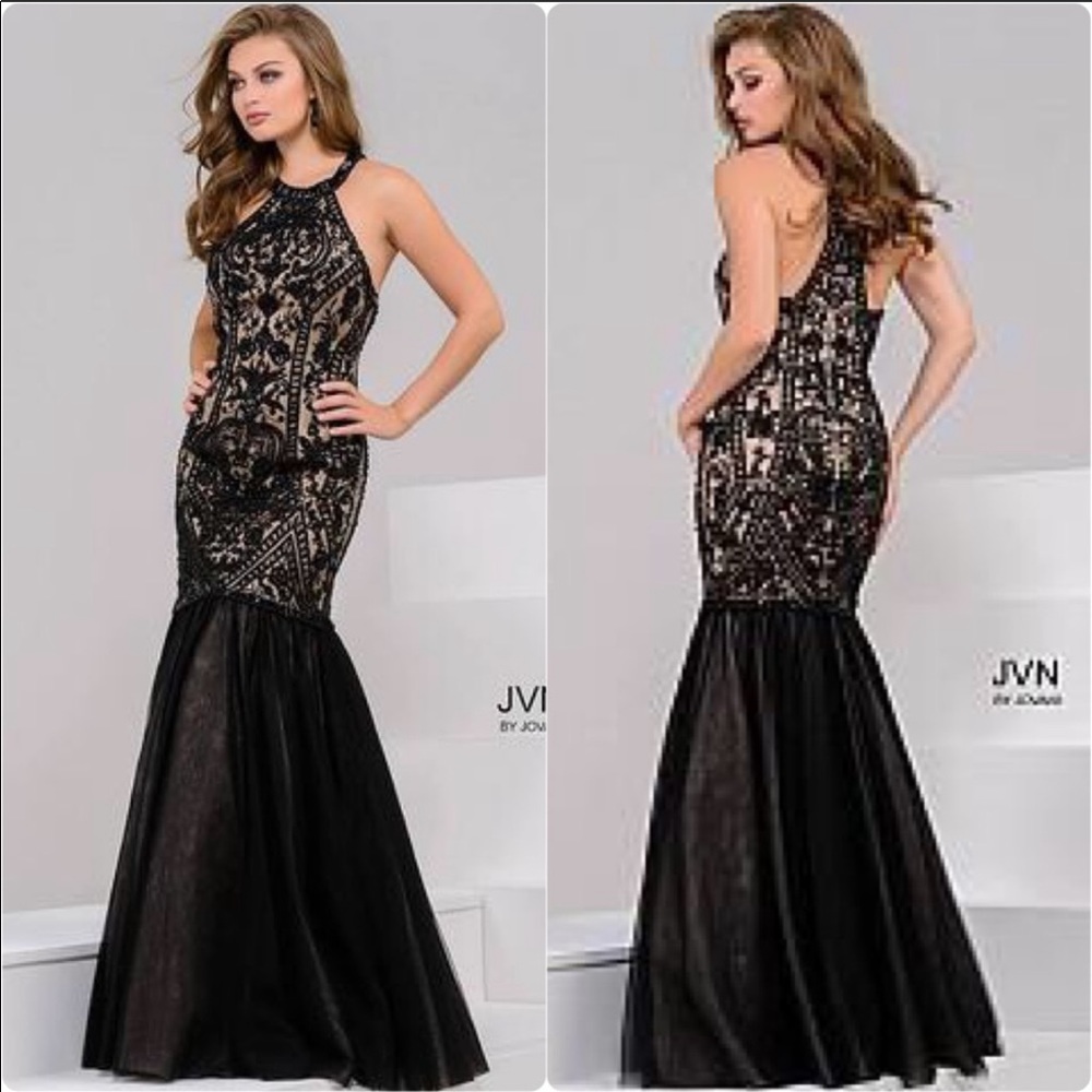 JVN by Jovanni, black halter mermaid dress